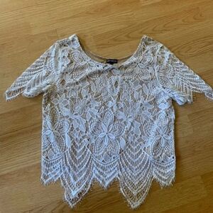 Express White Floral Lace Short Sleeve Top